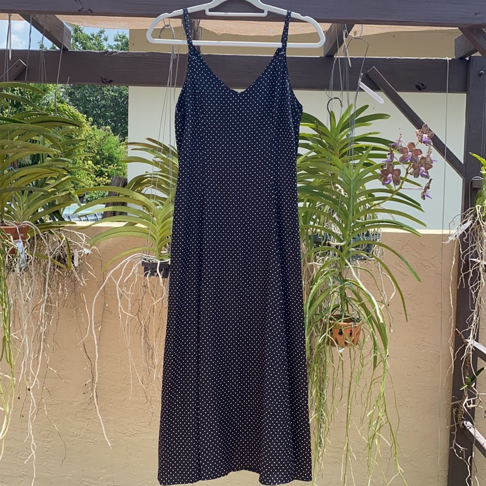 Black and White Polka Dot Midi Dress 90s vintage